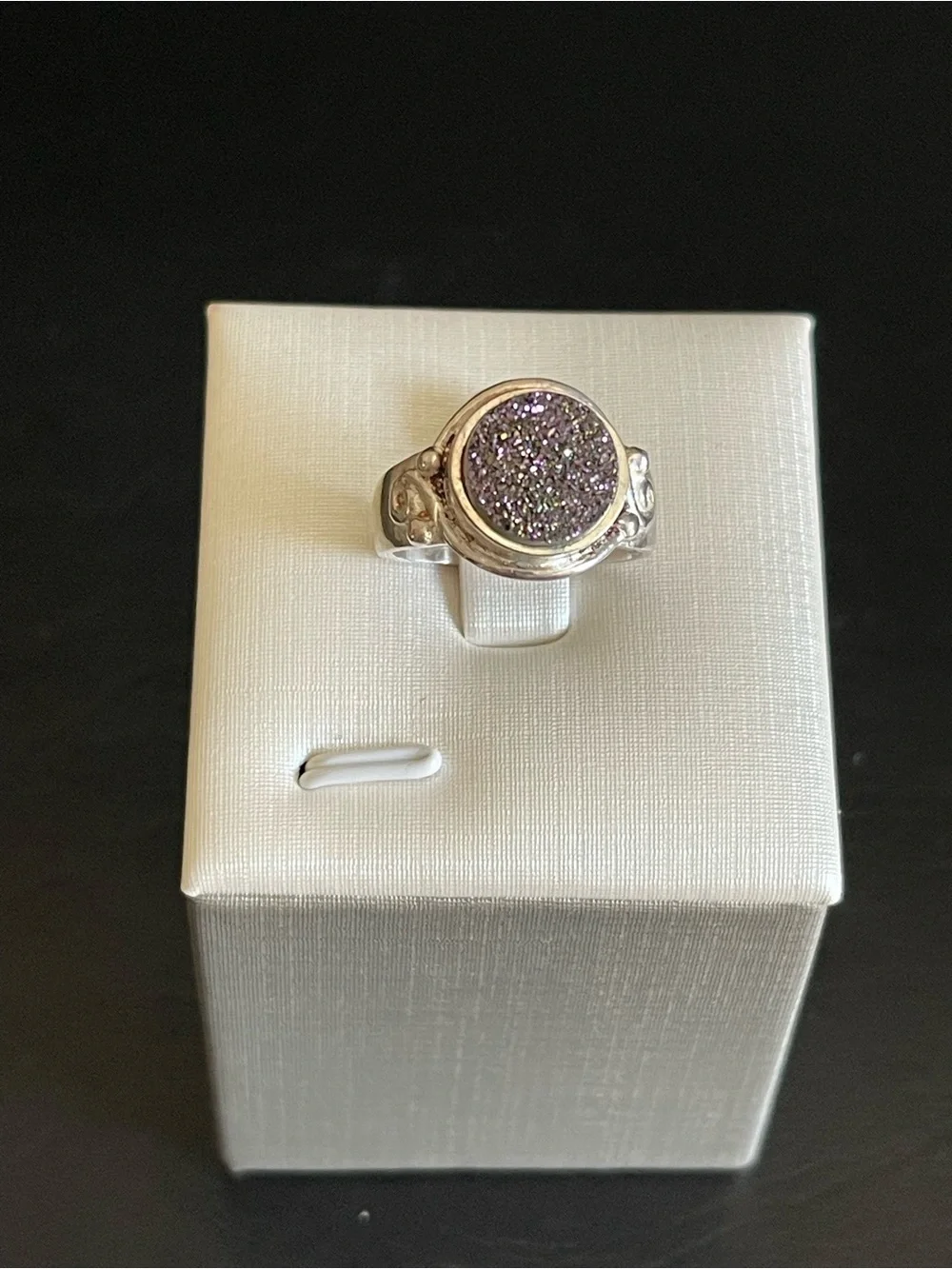 Sajen 925 sterling silver Purple Druzy Round Statement Ring